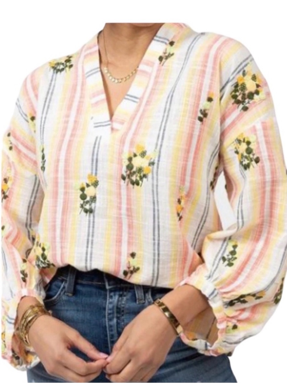 Ivy Jane 100% Cotton Gauze Embroidered Boho Whimsical Pull Over Top Size S/M NWT